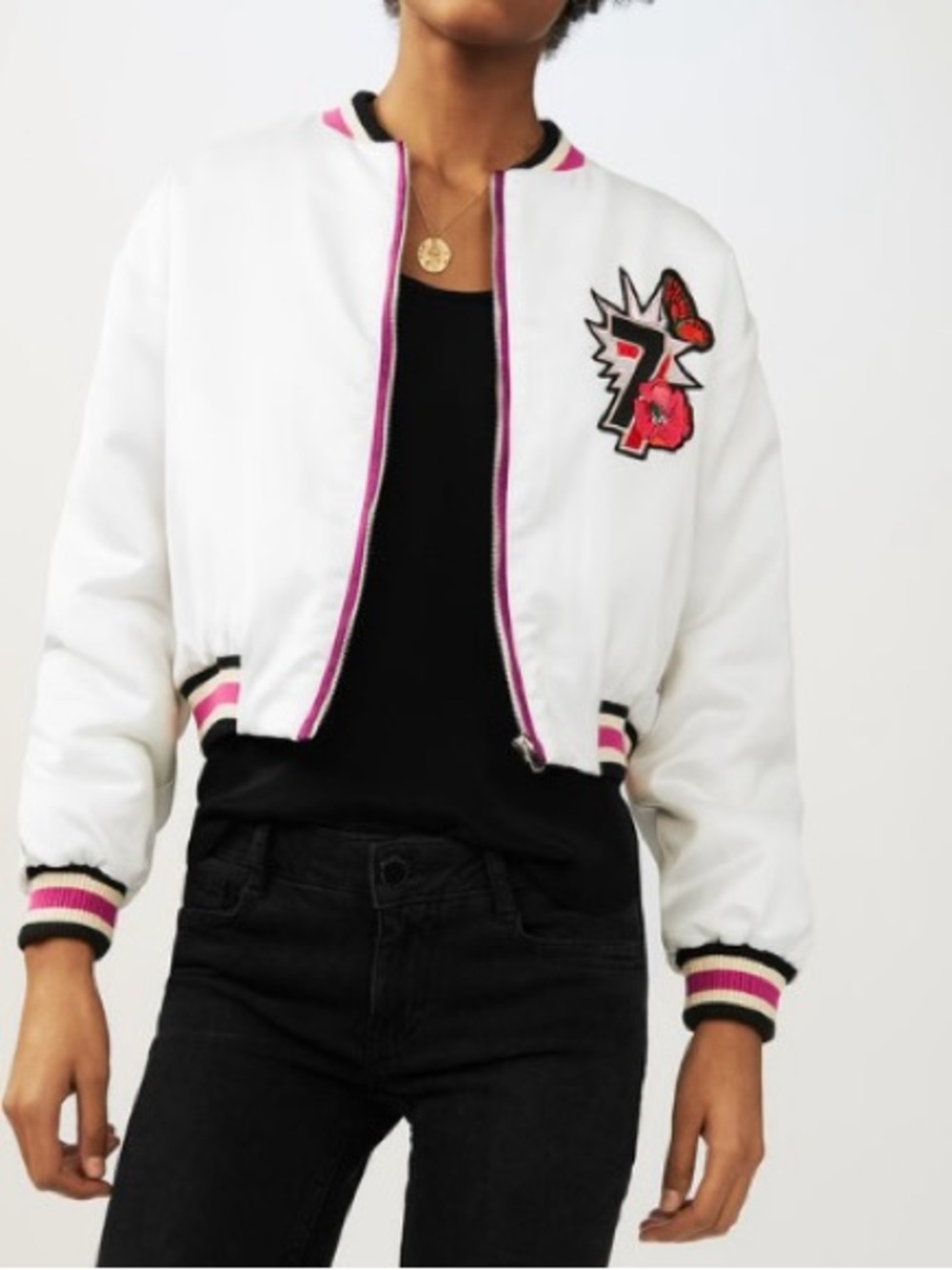 Maje White embroidered Bomber Jacket, size XS